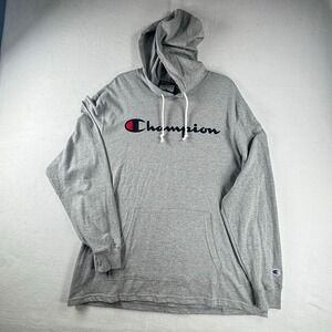 Champion Authentic Spell out Hoodie Gray‎ Long Sleeve Shirt XL Streetwear
